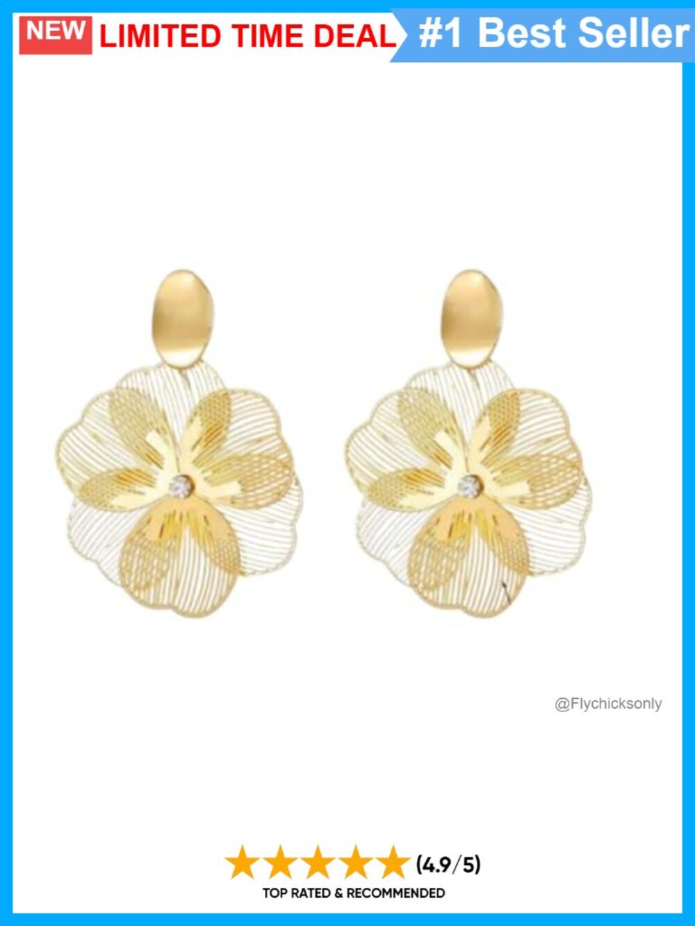 Gold Alloy Steel Clip-On Earrings with Zircon Double Layer Flower Design